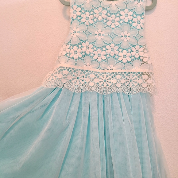 Bonnie Jean Lace Bodice cream & aqua blue-green, size 4 - Picture 6 of 11